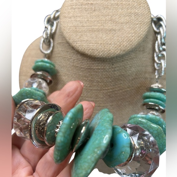 Turquoise Stone and Silver Statement Necklace - Picture 2 of 3